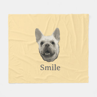 Glimlach Franse Bulldog Beige Fleece Deken