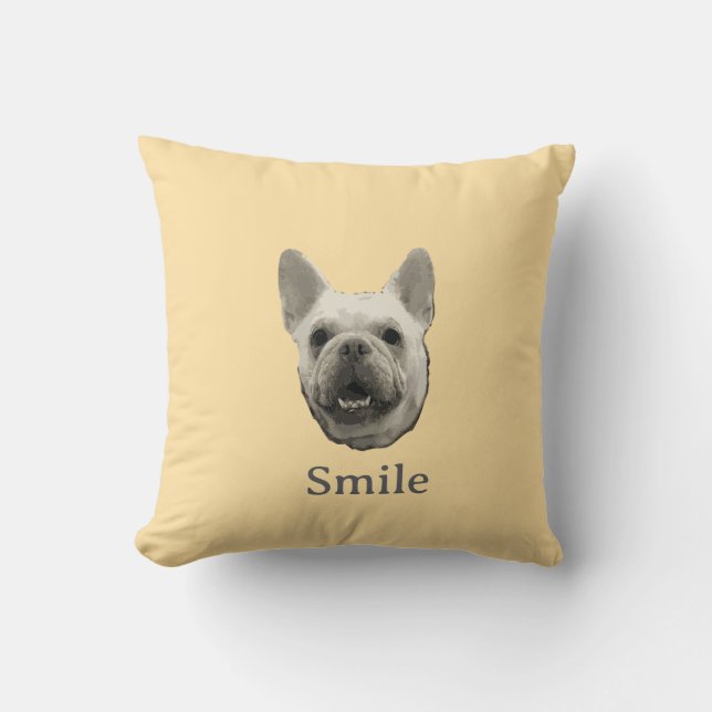 Glimlach Franse Bulldog Beige Kussen (Voorkant)