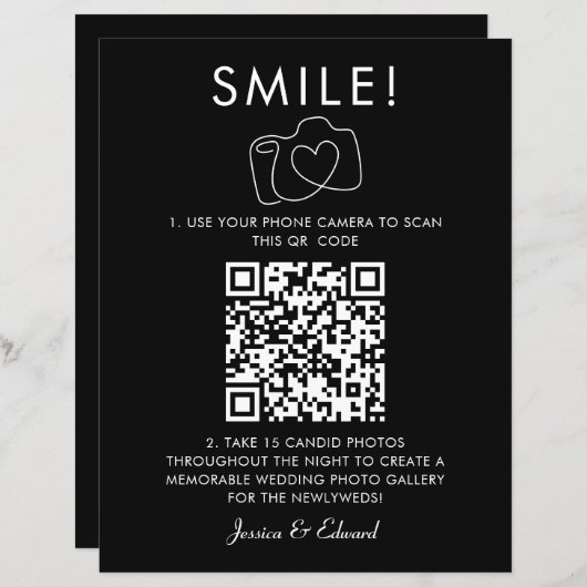 Glimlach Gedenkwaardige Foto's QR Code Zwart Chic (Voorkant / Achterkant)