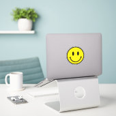 Glimlach Gelukkig Gezicht Emoji Geel Zwart Retro V Sticker (Laptop op bureau)