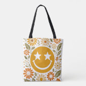 Glimlach gezicht met bloemen boho tote bag (Achterkant)