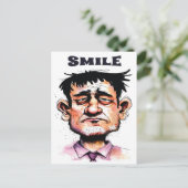 Glimlach, Grappig Gezicht, Man Portret, Cartoon Briefkaart (Staand voorkant)