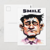Glimlach, Grappig Gezicht, Man Portret, Cartoon Briefkaart (Voorkant / Achterkant)