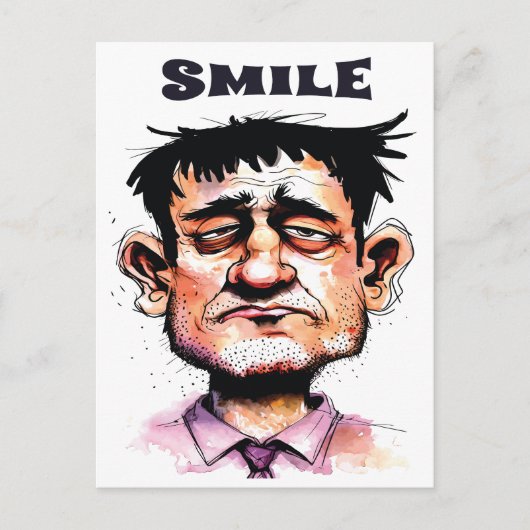Glimlach, Grappig Gezicht, Man Portret, Cartoon Briefkaart (Voorkant)