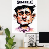 Glimlach, Grappig Gezicht, Man Portret, Cartoon Poster (Thuiskantoor)