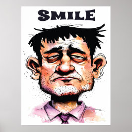 Glimlach, Grappig Gezicht, Man Portret, Cartoon Poster