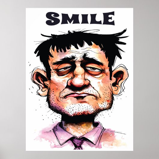 Glimlach, Grappig Gezicht, Man Portret, Cartoon Poster (Voorkant)