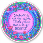 Glimlach Grote Aanmoediging Roze Bloemen Inspirivi Sticker (Voorkant)