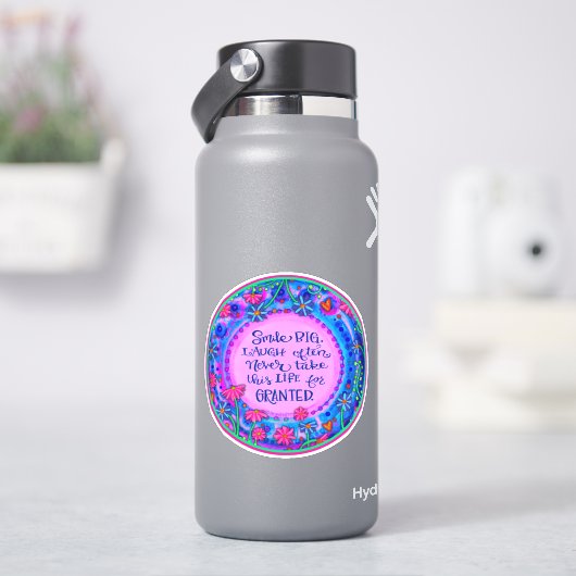 Glimlach Grote Aanmoediging Roze Bloemen Inspirivi Sticker (HydroFlask)