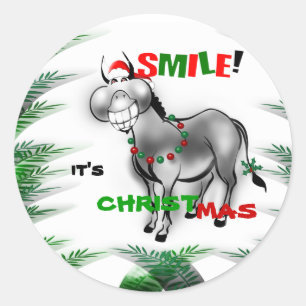 Glimlach Het is Kerstmis Grappig lachende ezel Sti Ronde Sticker