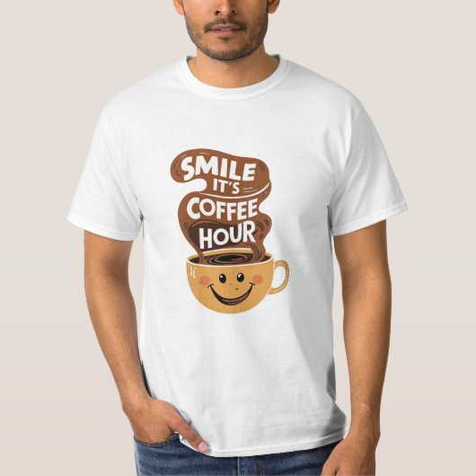 Glimlach het is koffie uur, grappige koffie citate t-shirt (Voorkant)