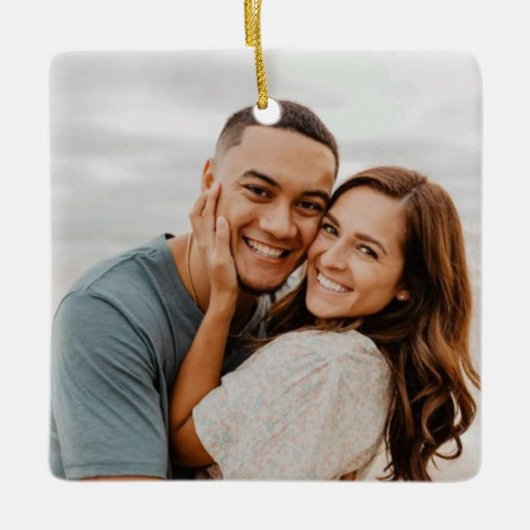 Glimlach is liefde, kerstbruiloft keramisch ornament (Voorkant)