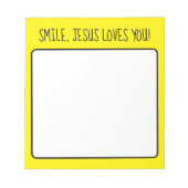 Glimlach, Jezus houdt van je gele gelukkige zonnes Notitieblok (Voorkant)
