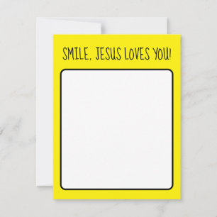 Glimlach, Jezus houdt van je gele gelukkige zonnes Notitiekaartje