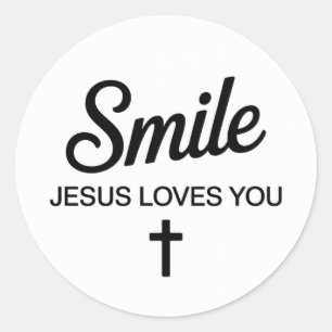 Glimlach Jezus houdt van je Ronde Sticker