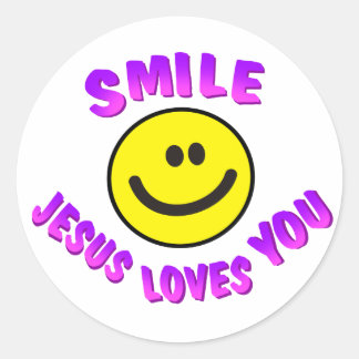 Glimlach, Jezus houdt van je Ronde Sticker