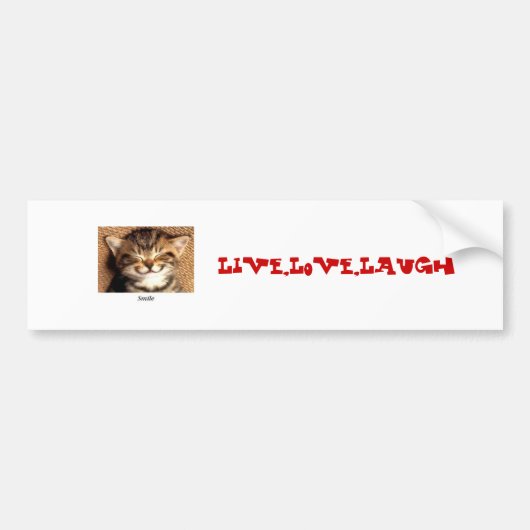 glimlach kat, Live, Love, Laugh Bumpersticker