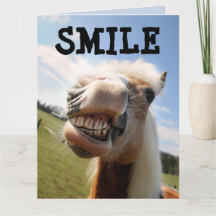 GLIMLACH PAARD FUNNY VERJAARDAG GROTE KAART