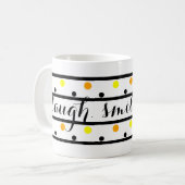 Glimlach Quote Geel Sinaasappel Polka Dots Koffiemok (Voorkant links)
