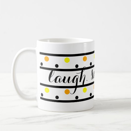 Glimlach Quote Geel Sinaasappel Polka Dots Koffiemok (Links)