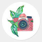 Glimlach  Roze Camera Ronde Sticker (Voorkant)