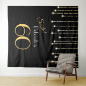 Glimlach Verjaardag Zwart Goud Fotobooth Achtergro Wandkleed (In Situ (horizontaal))