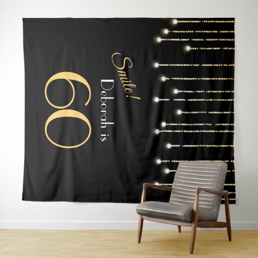 Glimlach Verjaardag Zwart Goud Fotobooth Achtergro Wandkleed (In Situ (horizontaal))