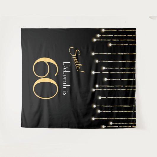 Glimlach Verjaardag Zwart Goud Fotobooth Achtergro Wandkleed (Voorkant (horizontaal))