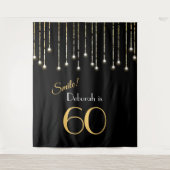 Glimlach Verjaardag Zwart Goud Fotobooth Achtergro Wandkleed (Voorkant)