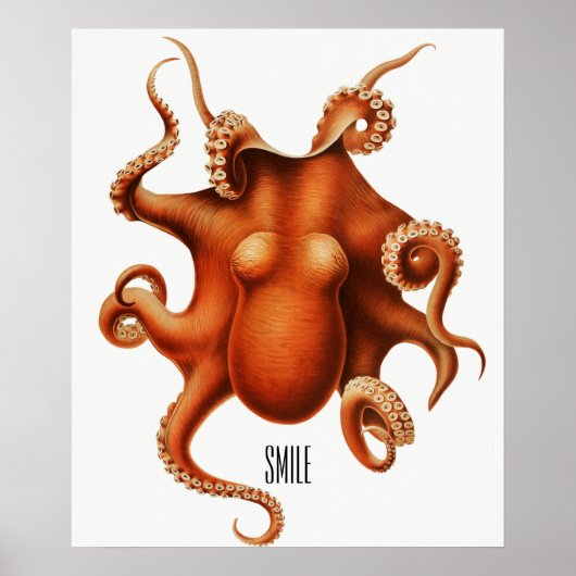 'Glimlach' Vintage Poster met Octopusprint (Voorkant)