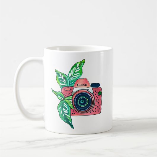 Glimlach Vintage Roze Camera Koffiemok (Links)