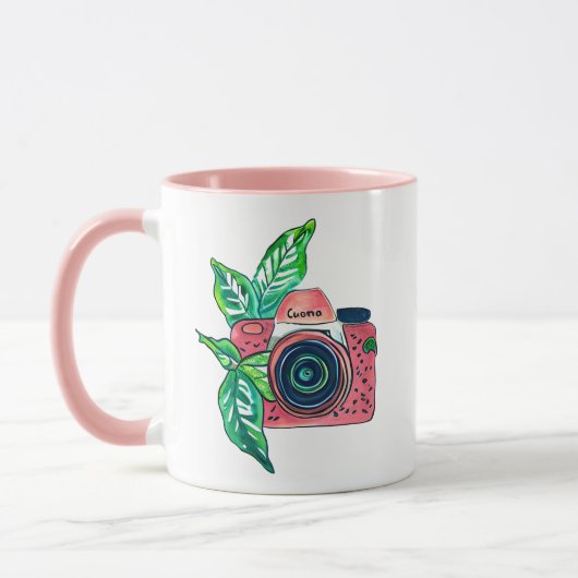 Glimlach Vintage Roze Camera Mok (Links)