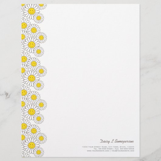 Glimlach White Daisies  Letterhead Briefhoofd Sjabloon (Voorkant)