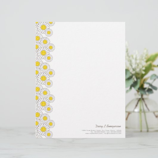 Glimlach White Daisies  Letterhead Briefhoofd Sjabloon (Staand voorkant)