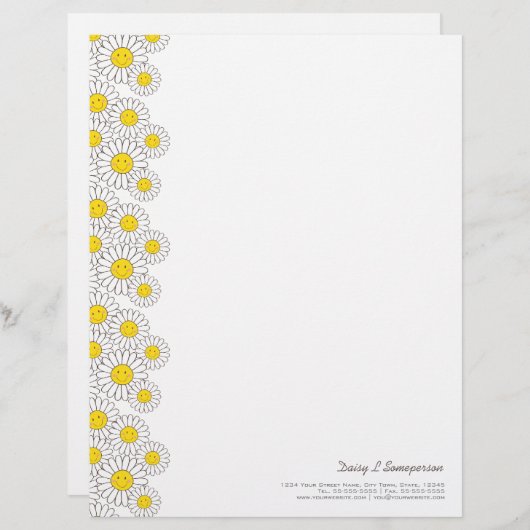 Glimlach White Daisies  Letterhead Briefhoofd Sjabloon (Voorkant / Achterkant)