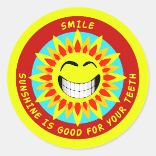 Glimlach, zonneschijn is goed voor je tanden ronde sticker