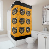 Glimlach zwarte kat gezicht Oranje accenten grote  Douchegordijn (In situ)