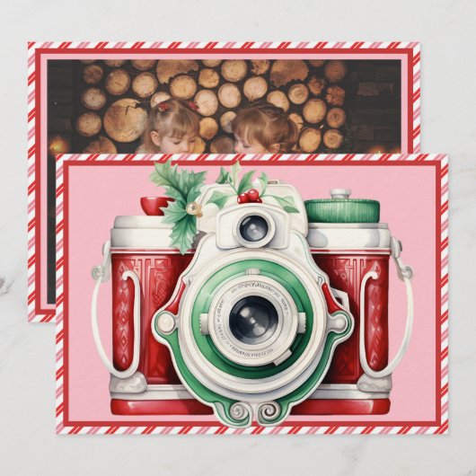 glimlachen |  Camera Kerstmis Fotokaart (Voorkant / Achterkant)