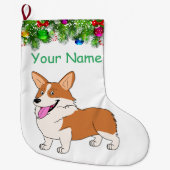 glimlachen Corgi Holiday Grote Kerstsok (Voorkant)