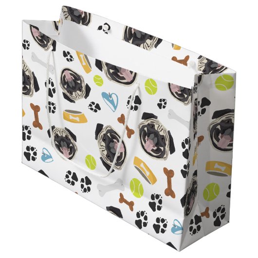 glimlachen Dog Pug Groot Cadeauzakje (Voorkant Gekanteld)