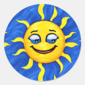 glimlachen Face Sunny Sun Ronde Sticker (Voorkant)