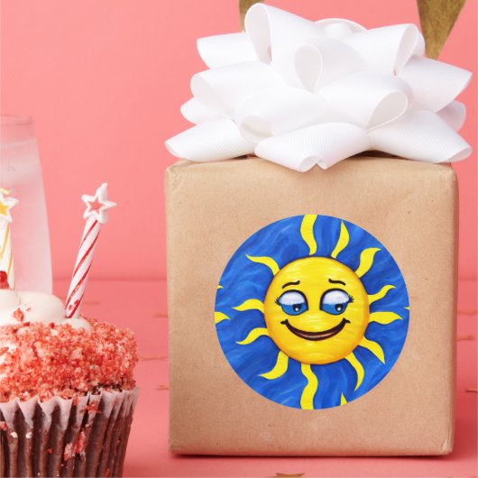 glimlachen Face Sunny Sun Ronde Sticker (Feest)