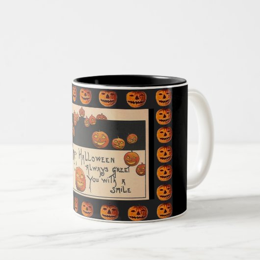 glimlachen Halloween Jack o'Lantern Tweekleurige Koffiemok (Voorkant rechts)