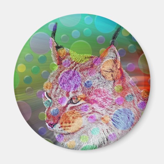 glimlachen, kleurrijke lynx - abstract magneet (Voorkant)