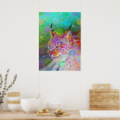 glimlachen, kleurrijke lynx - abstract poster (Keuken)