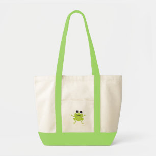 glimlachen, pompen, groene kikker op groene Canvas Tote Bag