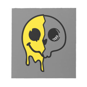 glimlachen schedelgezicht notitieblok