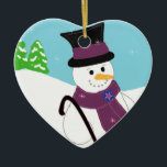 glimlachen Snowman Keramisch Ornament<br><div class="desc">Een schattige sneeuwman die een zwart pet draagt en een stok vasthoudt,  een mooie uitdrukking op zijn gezicht.</div>