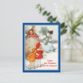 glimlachen Snowman, Kinder & Umbrella  Holiday Briefkaart (Staand voorkant)