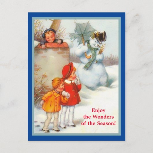glimlachen Snowman, Kinder & Umbrella  Holiday Briefkaart (Voorkant)
